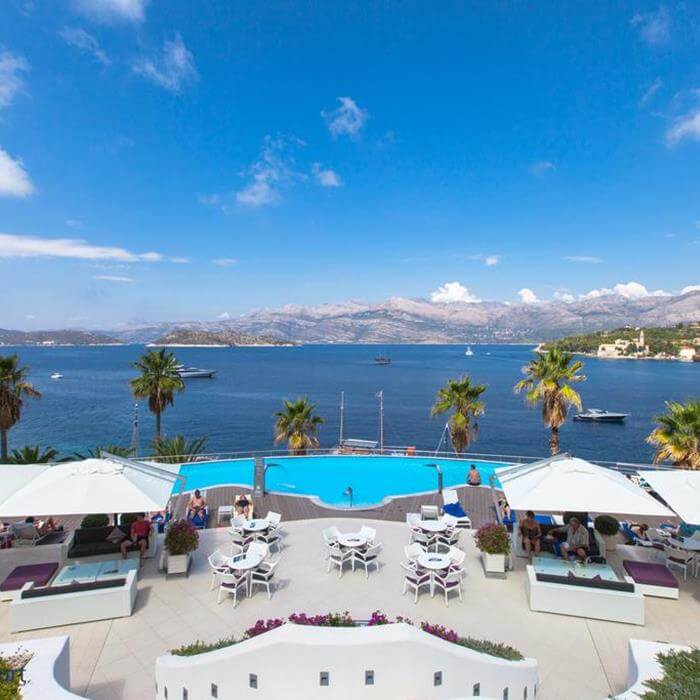 Lafodia Sea resort, Lopud hotel view of outdoor pool and sea