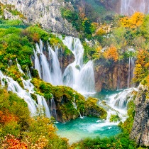 Plitvice Lakes waterfall at Autumn